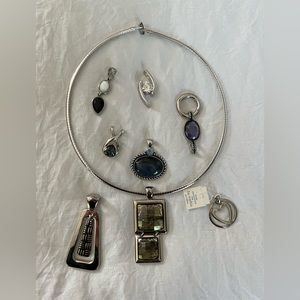 Lia Sophia silver tone interchangeable slide necklace 9 piece bundle.
